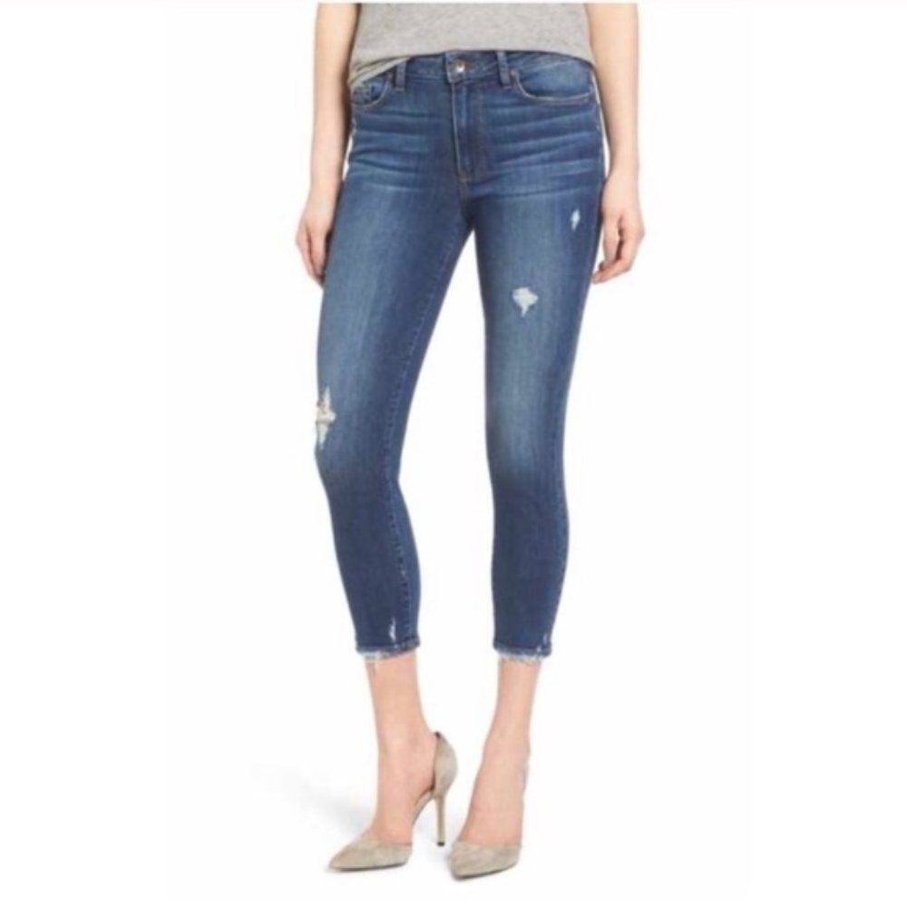 Paige‎ Denim Verdugo Blue Skinny Crop Distressed Jeans in Nathan Destructed